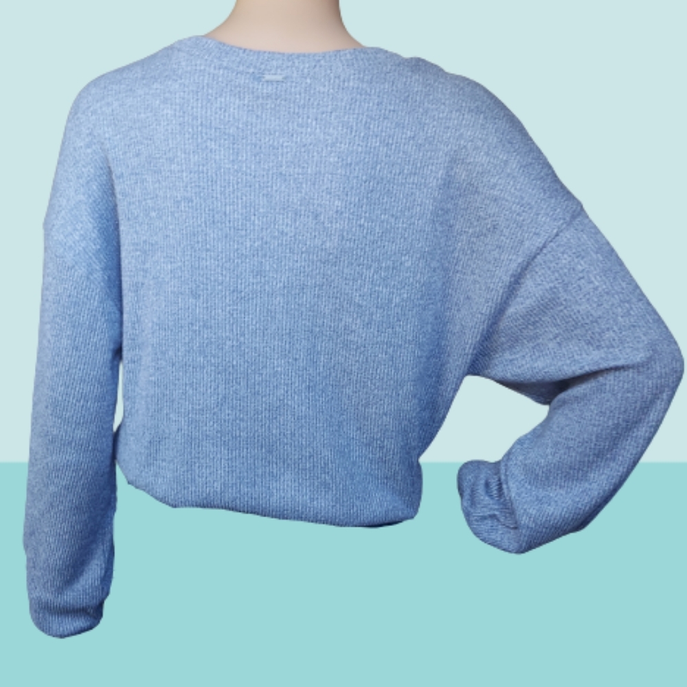 Gilly Hicks Cropped Ribbed Solid Crew Neck Drawstring Pull Over Sweater - Picture 6 of 10